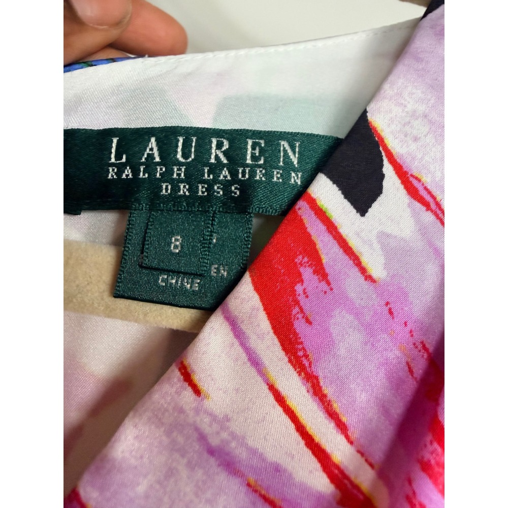 Lauren Ralph Lauren Floral V-Neck Ruched Sheath Dress Size 8 White Pink Multi - Picture 4 of 8